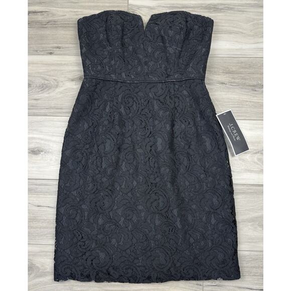 $228 J. Crew Women's 4 Black Lace Cathleen Strapless Sweetheart Sheath Dress NWT - Picture 2 of 5
